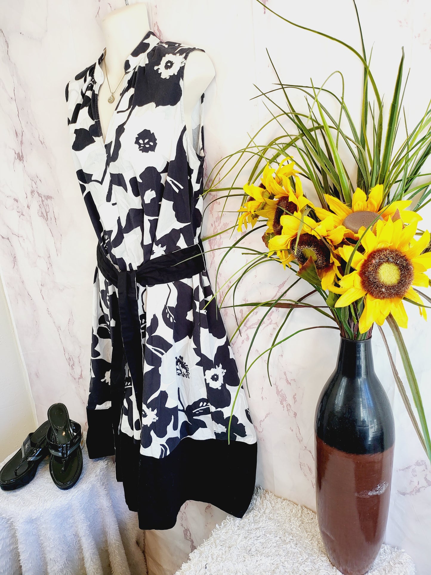 Natori Garden Mandarin Dress - Floral - Black Multi/Neutral Black - S
