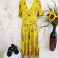 Boden Short Sleeve Faux Wrap Midi Dress - Floral - Yellow Multi/Saffron, Daydream - 10