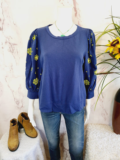 Lilly Pulitzer Puff Sleeve Embroidered Corden Sweatshirt - Floral - Navy Multi/Low Tide Navy - M