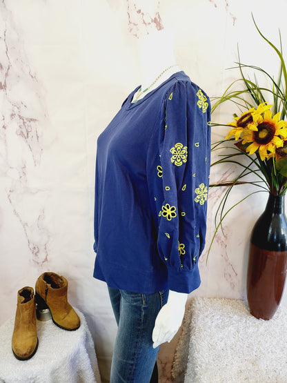 Lilly Pulitzer Puff Sleeve Embroidered Corden Sweatshirt - Floral - Navy Multi/Low Tide Navy - M