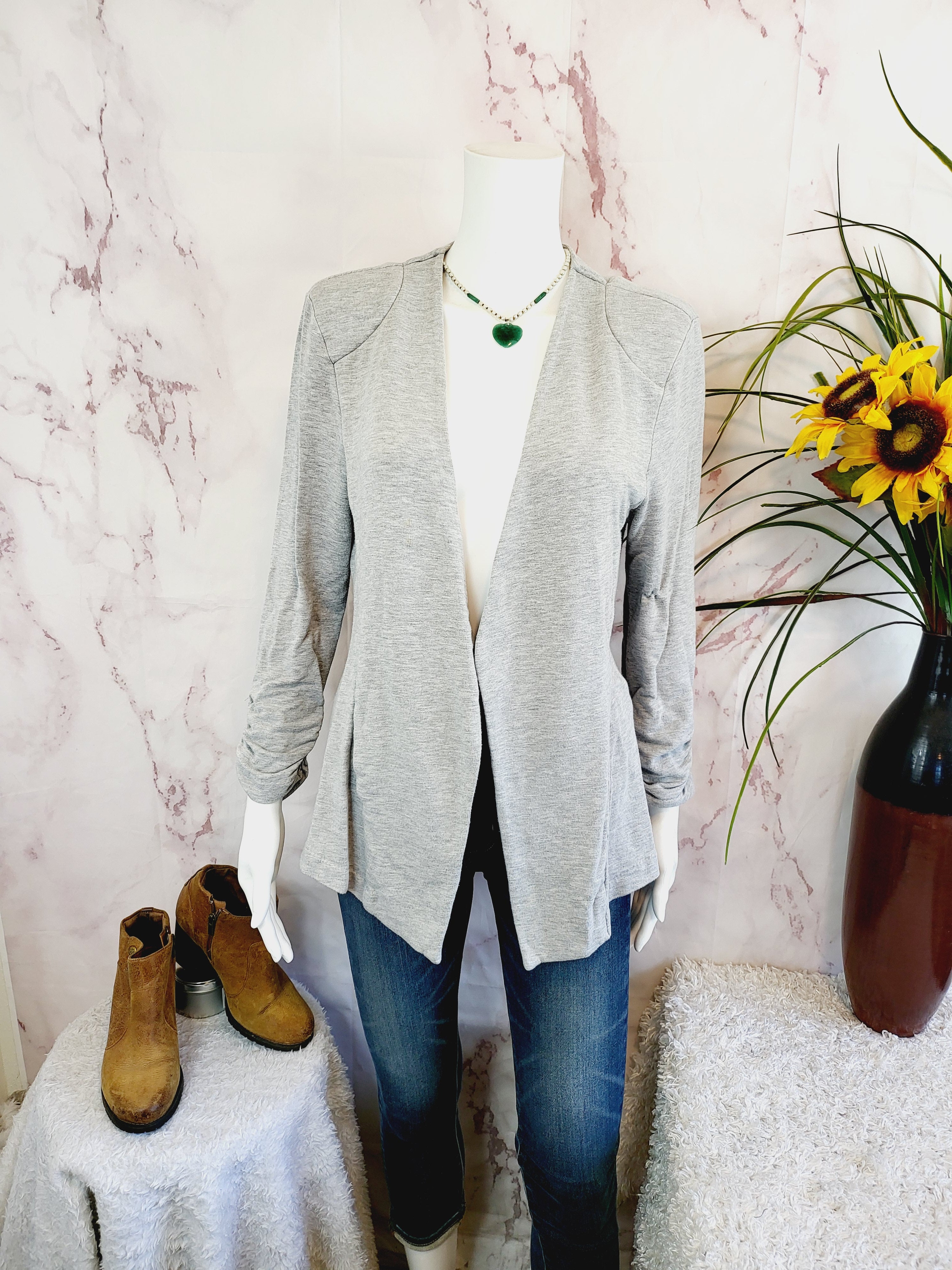 Tart 3/4 Ruched Sleeve Blazer - /Gray - L