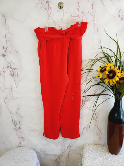 Boden High-Rise Paperbag-Waist Trousers - Red - 10