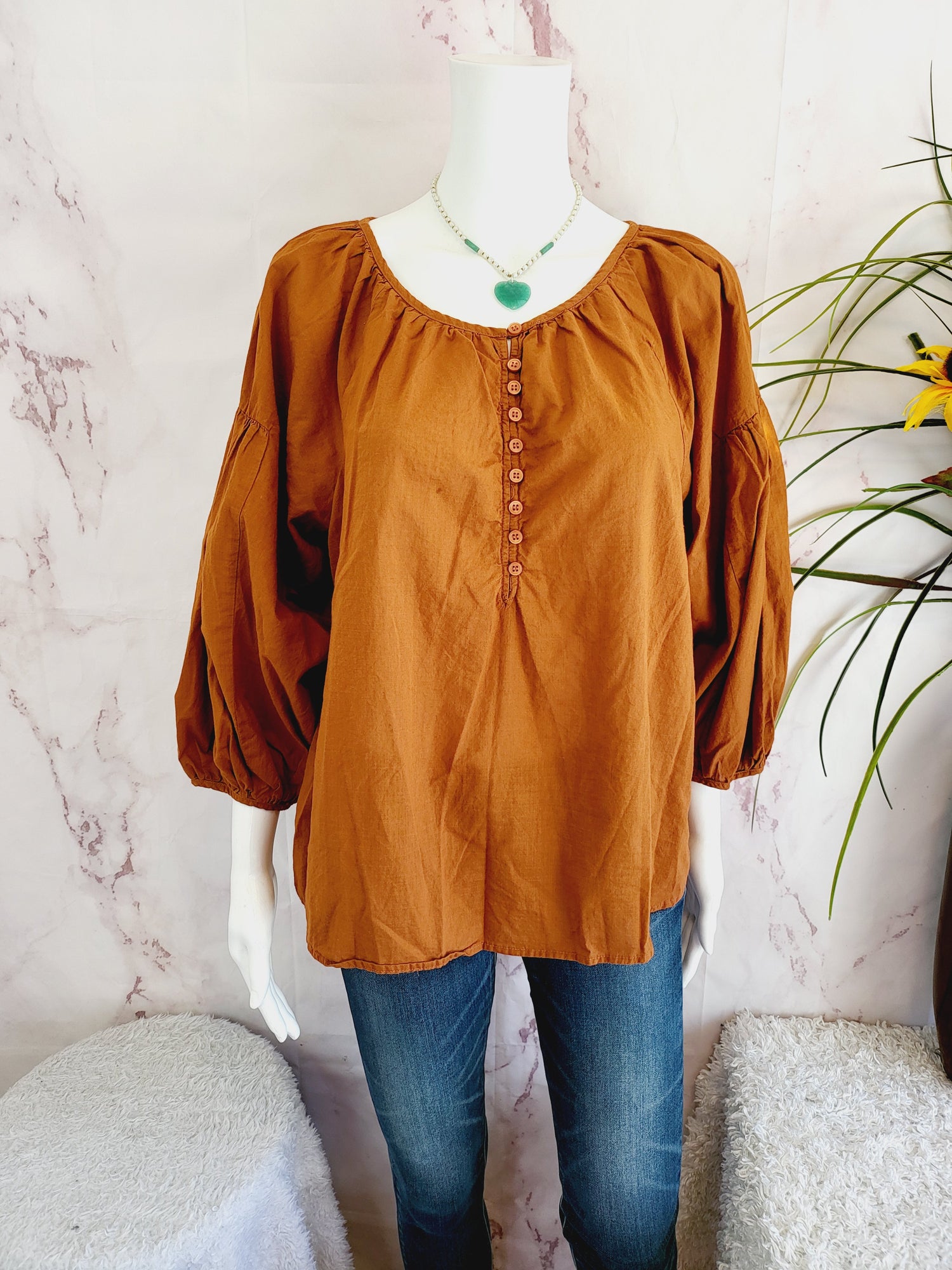Michael Stars Alexa Balloon Sleeve Blouse - /Orange - M
