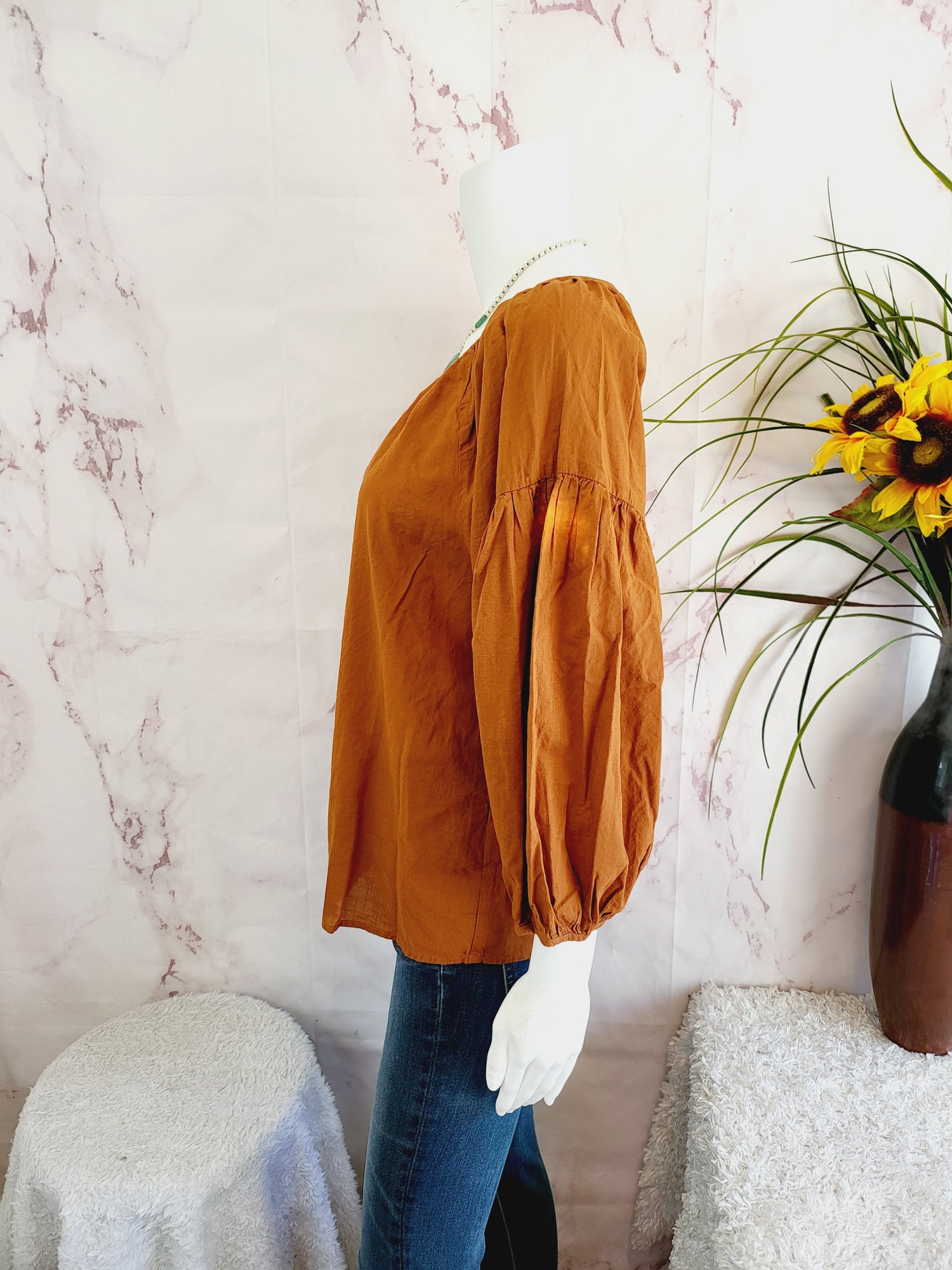 Michael Stars Alexa Balloon Sleeve Blouse - /Orange - M