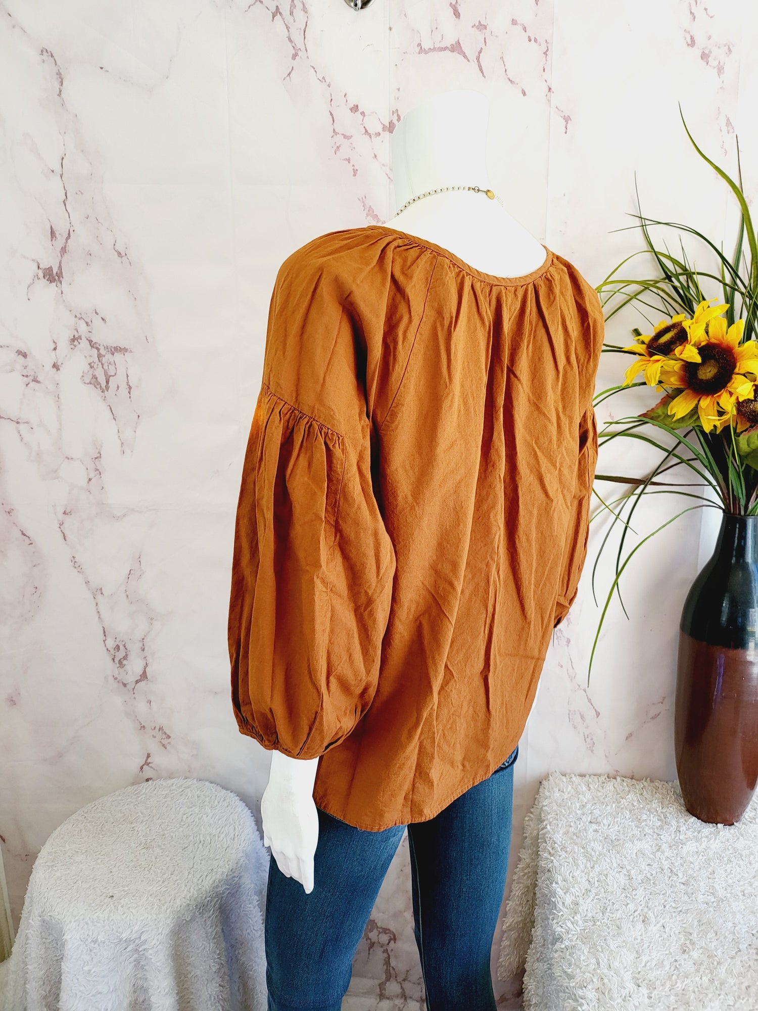 Michael Stars Alexa Balloon Sleeve Blouse - /Orange - M