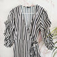 Eloquii 3/4 Puffed Sleeve V-Neck Self-Tie Striped Wrap Dress - Stripes - Black Multi