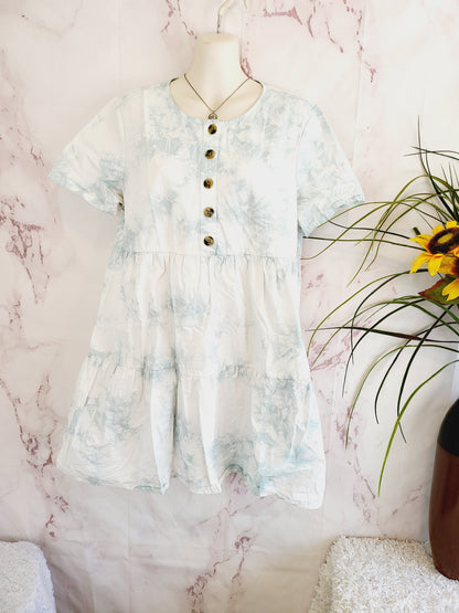 Madewell Mini Shirt Dress - Tie Dye - White Multi/Dusty Pool Tie Dye