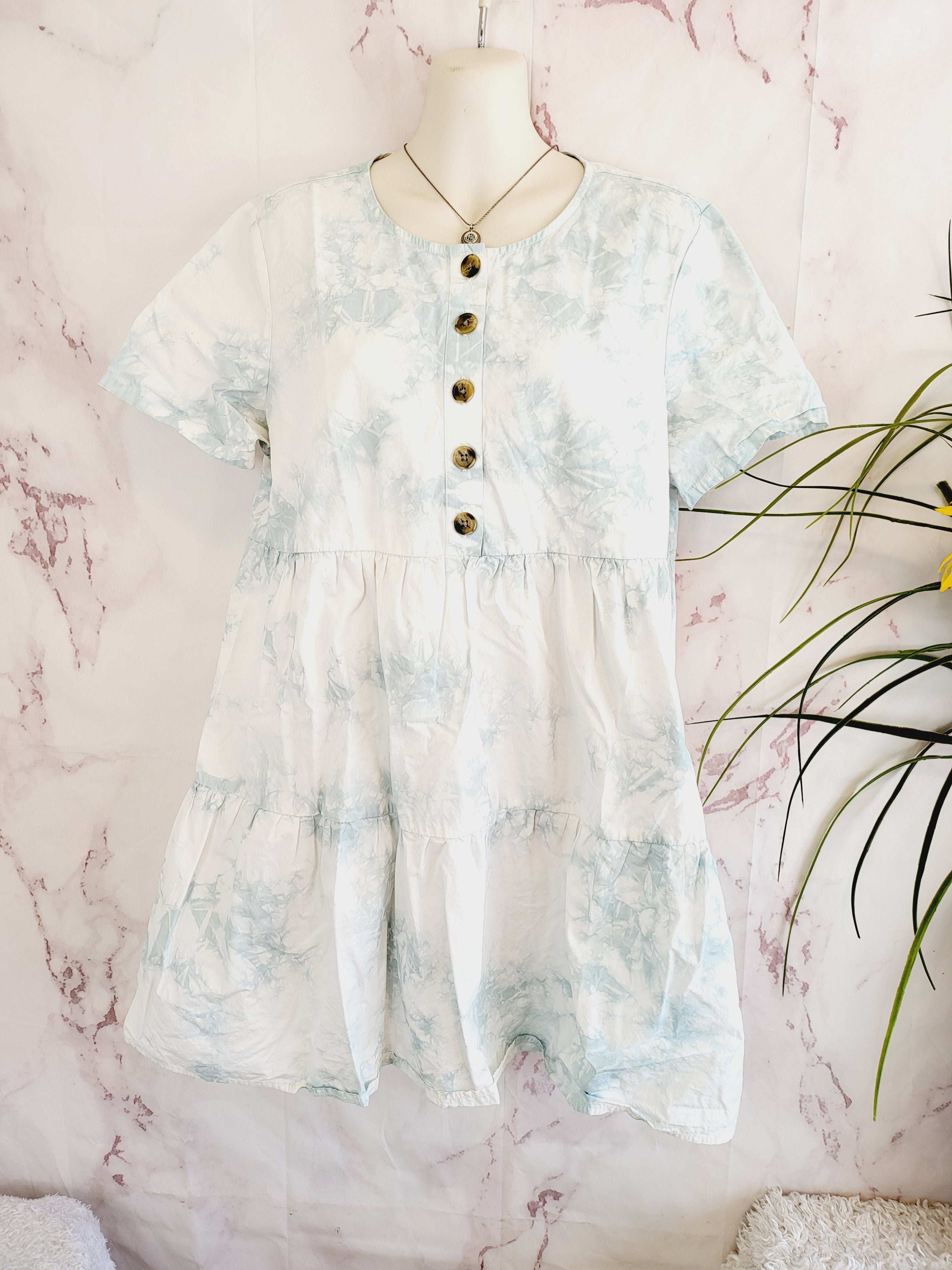 Madewell Mini Shirt Dress - Tie Dye - White Multi/Dusty Pool Tie Dye