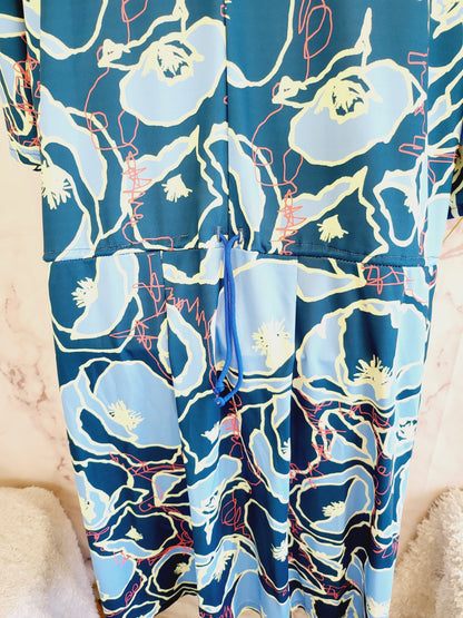Poppyseed Maternity 3/4 Sleeve Adjustable Waist Floral Dress - Floral - Blue Multi