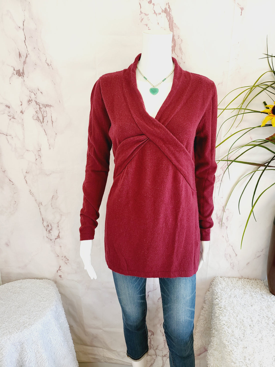 Soon Maternity Riley V-Neck Maternity Sweater - /Red