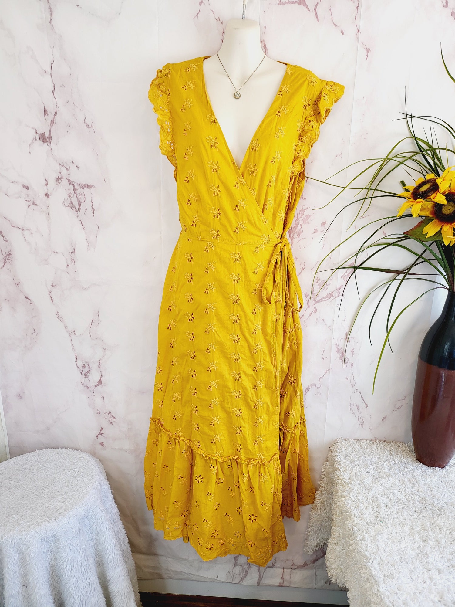 Outerknown Eyelet Kahlo Wrap Dress - Eyelet - Yellow/Golden Rod