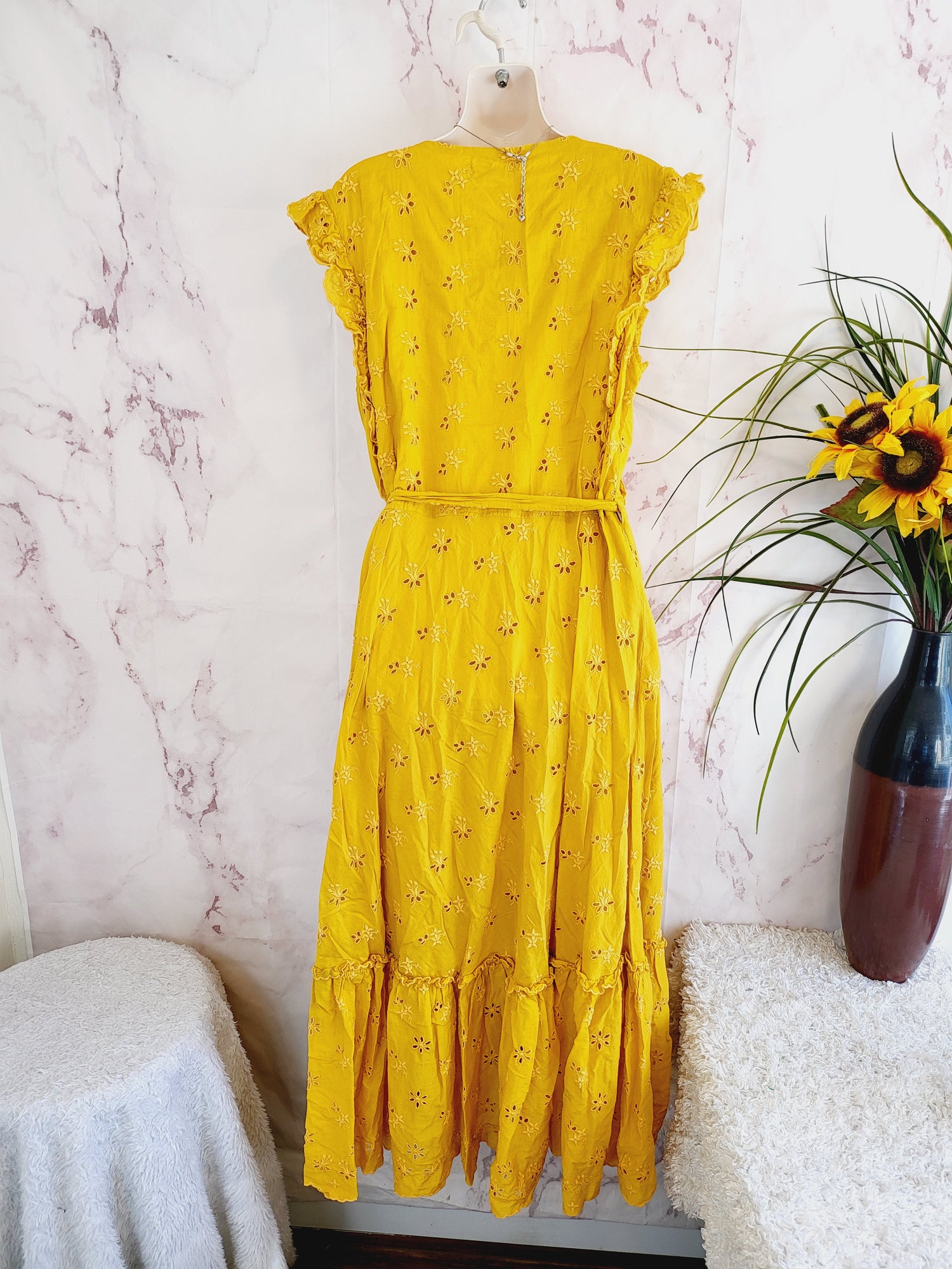 Outerknown Eyelet Kahlo Wrap Dress - Eyelet - Yellow/Golden Rod