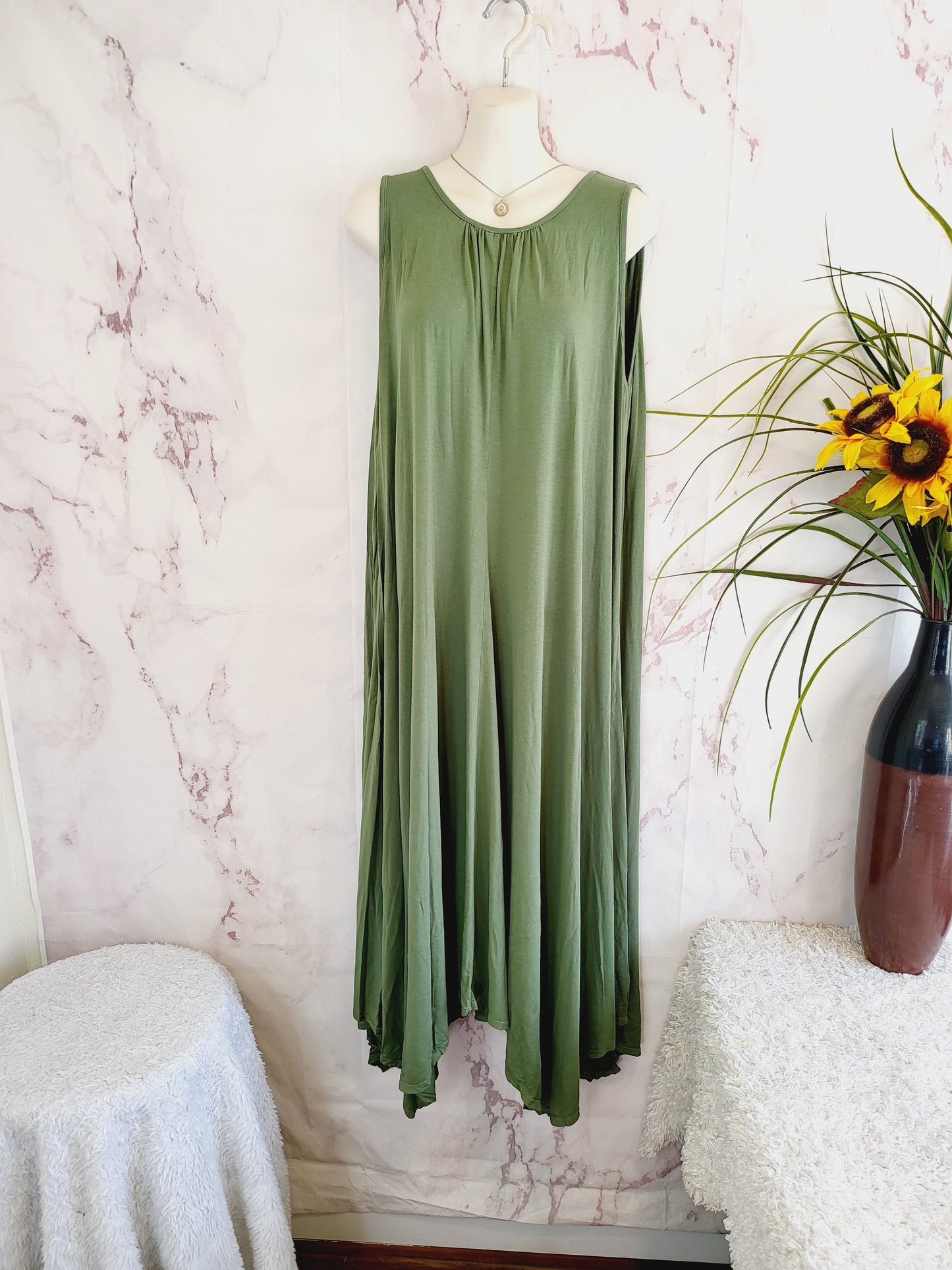 Three Dots Asymmetrical Jersey Midi Dress - /Green