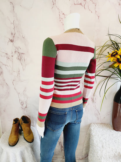 Parker Long Sleeve Crew Neck Ribbed Striped Sweater