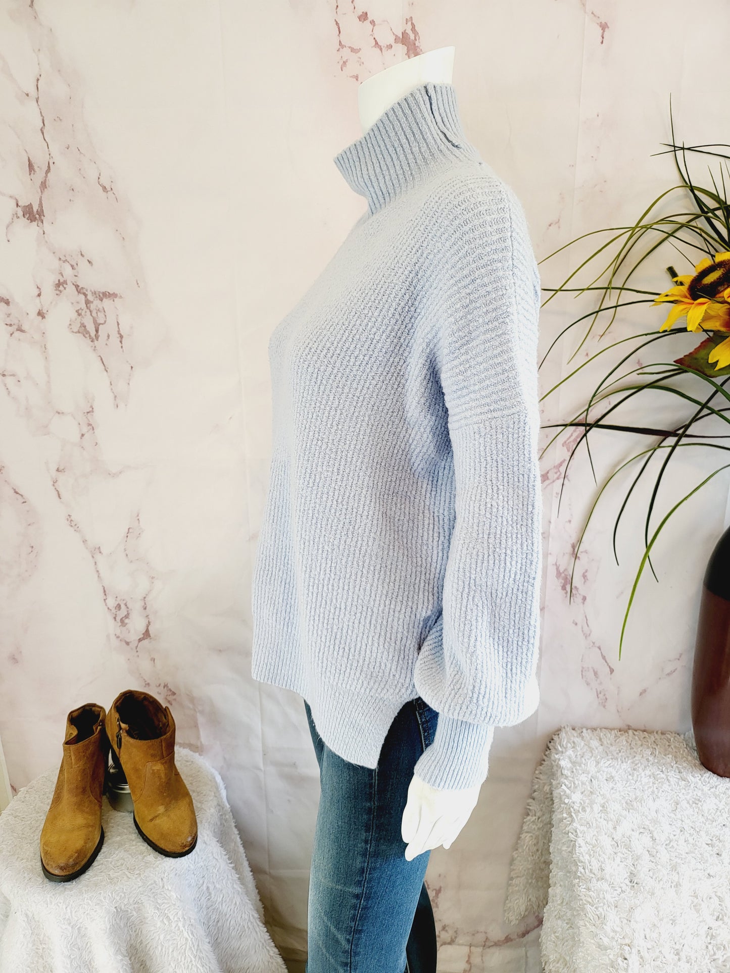 FRENCH CONNECTION  Flossy Orla Ribbed Turtleneck Sweater In Crystal Clear