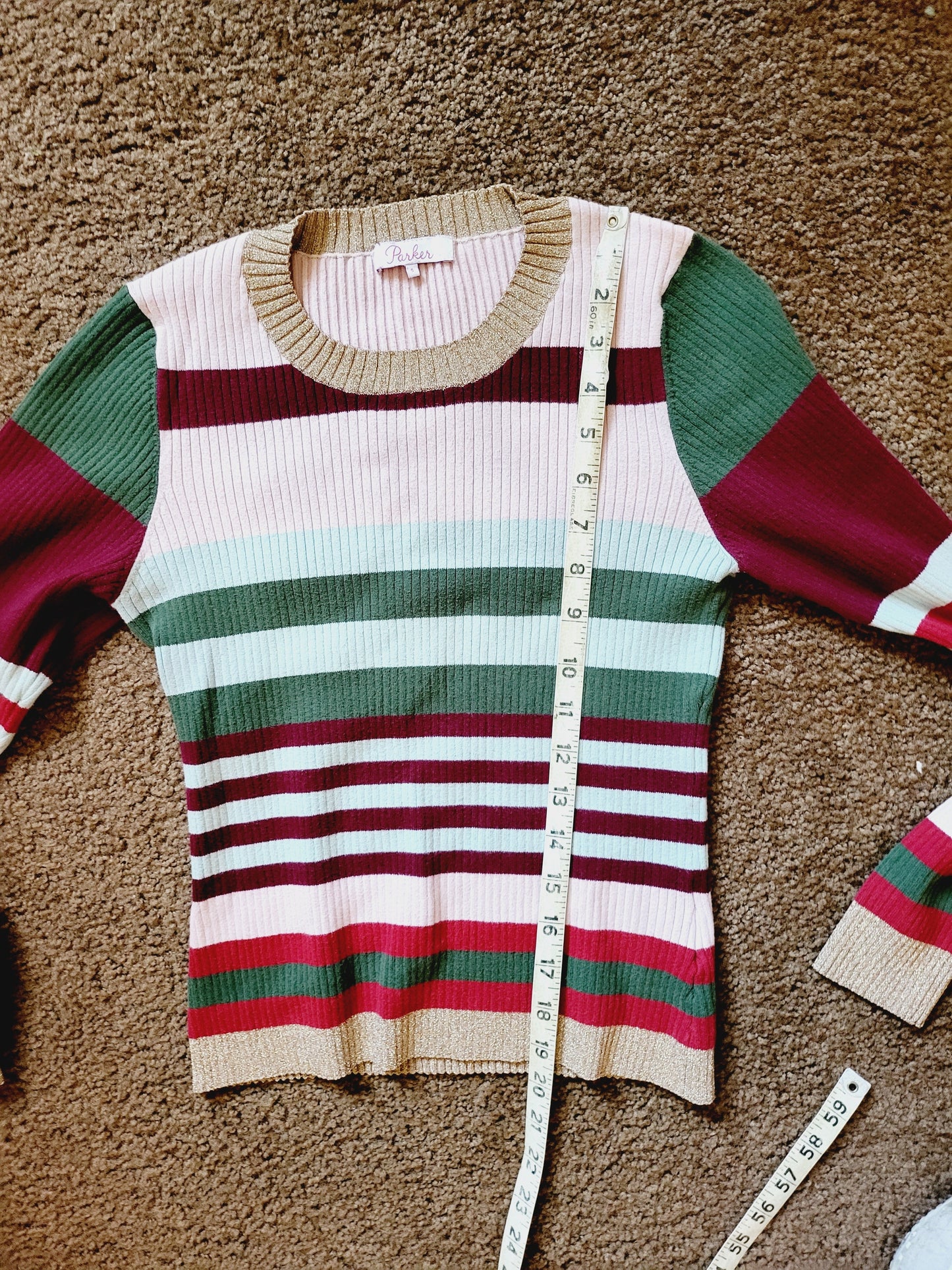 Parker Long Sleeve Crew Neck Ribbed Striped Sweater