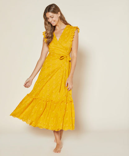 Outerknown Eyelet Kahlo Wrap Dress - Eyelet - Yellow/Golden Rod