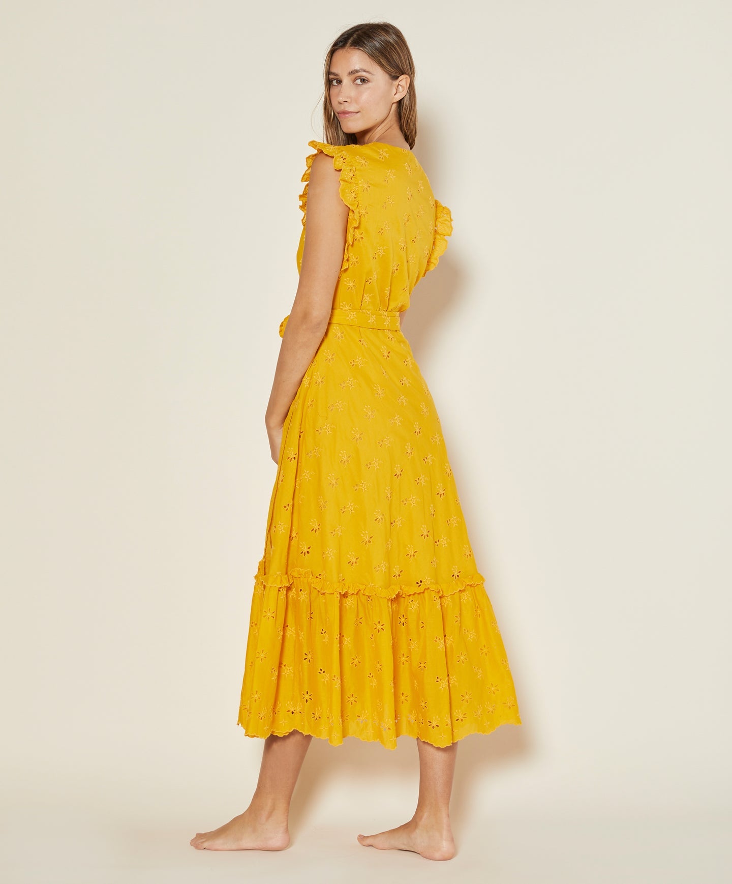 Outerknown Eyelet Kahlo Wrap Dress - Eyelet - Yellow/Golden Rod