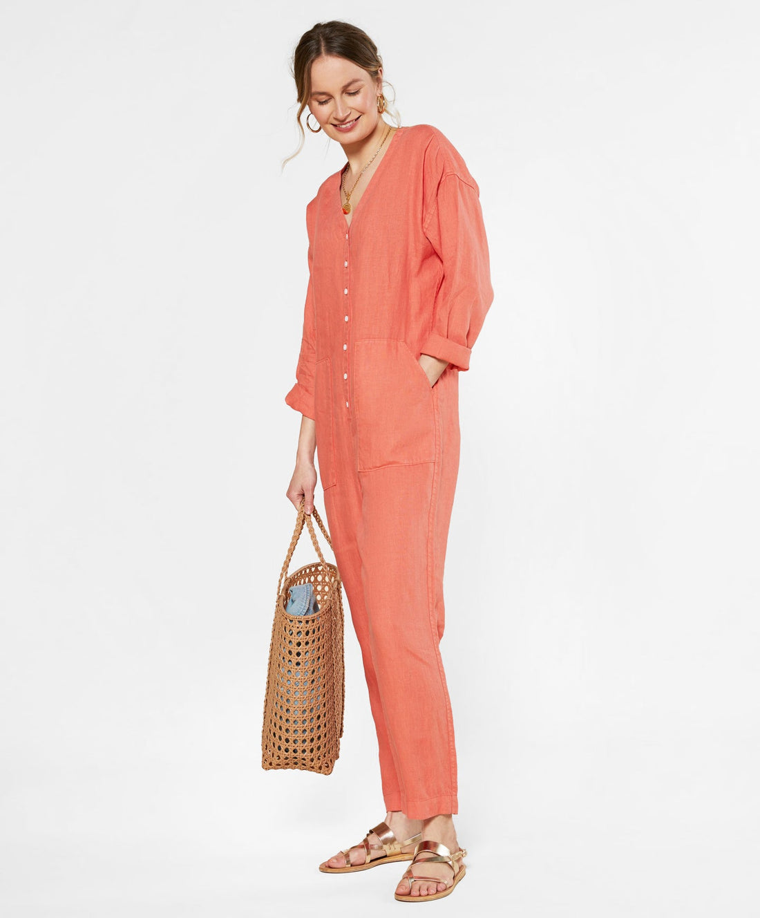 Outerknown Retrograde 3/4 Sleeve Linen Jumpsuit