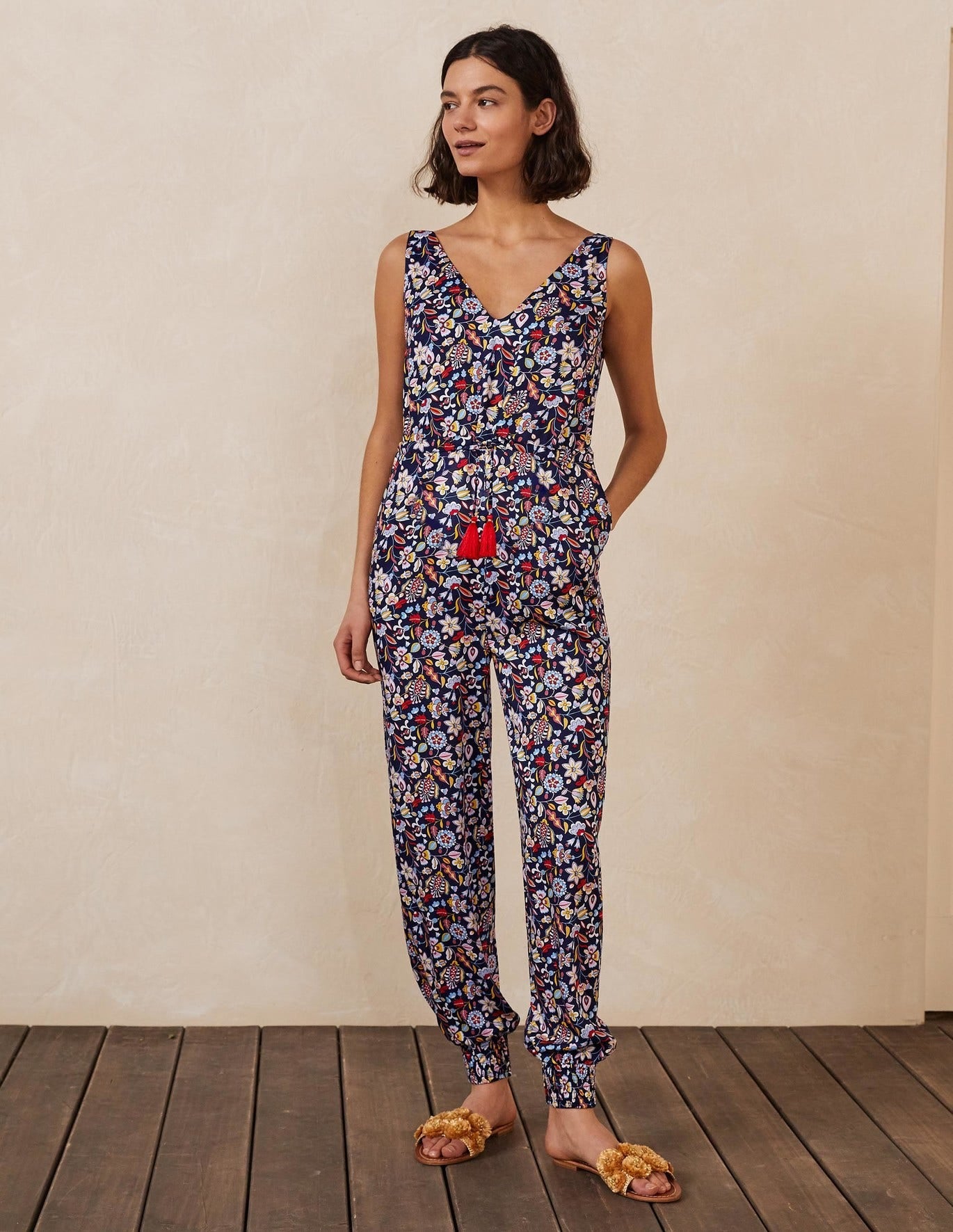 Boden Tie Waits Cecilia Jumpsuit - Floral - Navy Multi/Navy/Kaleidoscopic Floral - 12
