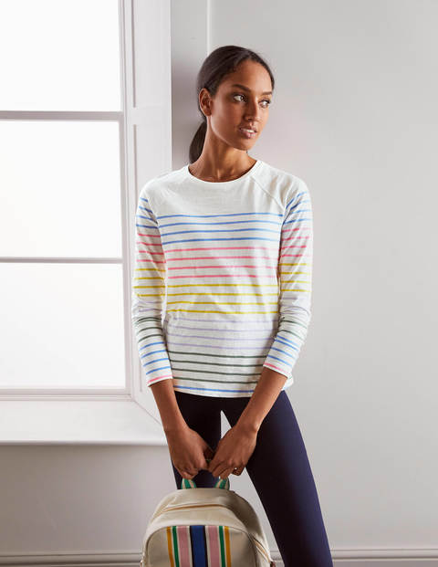 Boden Lorna Baseball Jersey Tee - Stripes - White Multi/Rainbow Multi Stripe - M