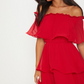 PrettyLittleThing Red Off the Shoulder Chiffon Ruffle Mini / XS