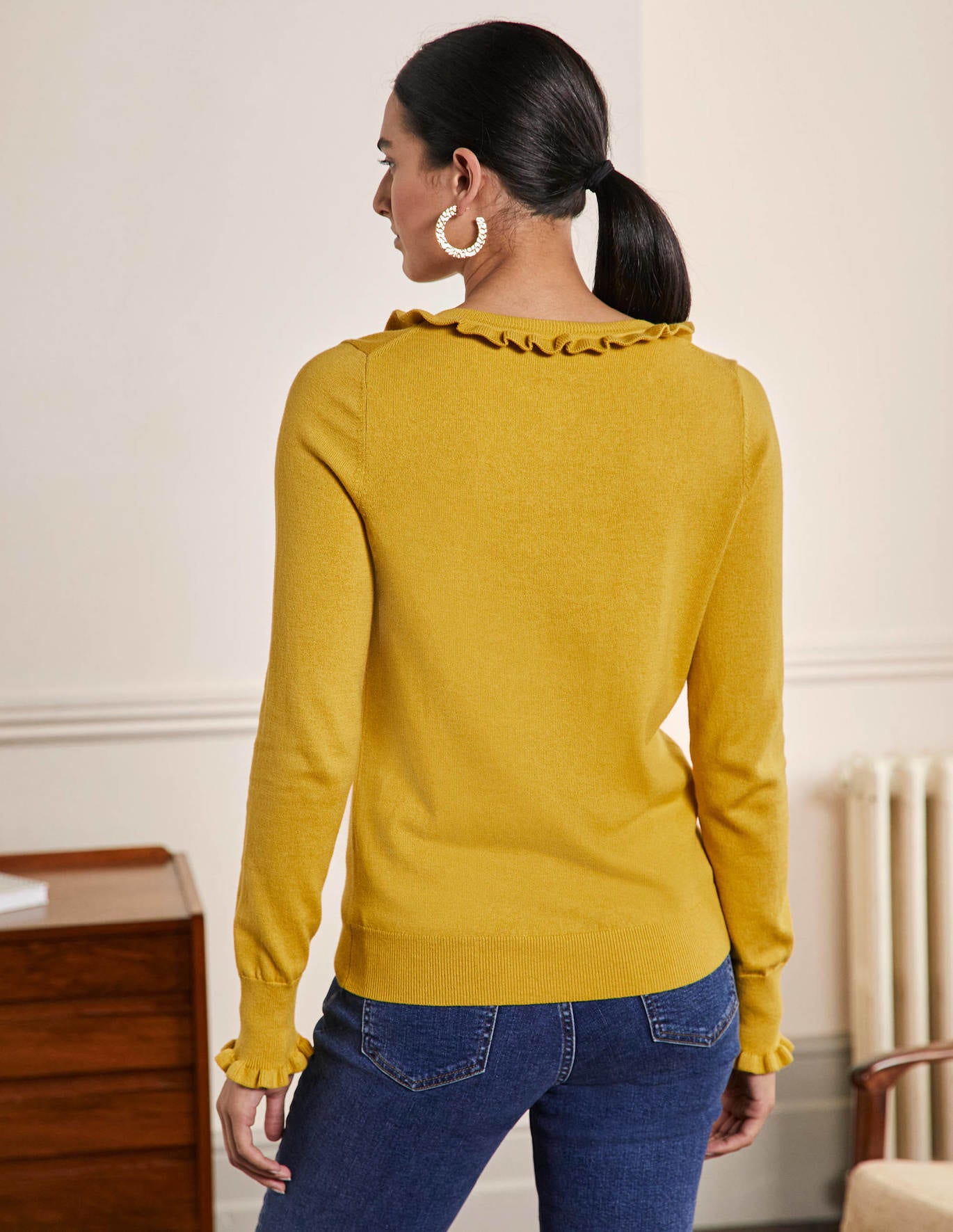 Boden Lara Frill Henley Long Sleeve Sweater