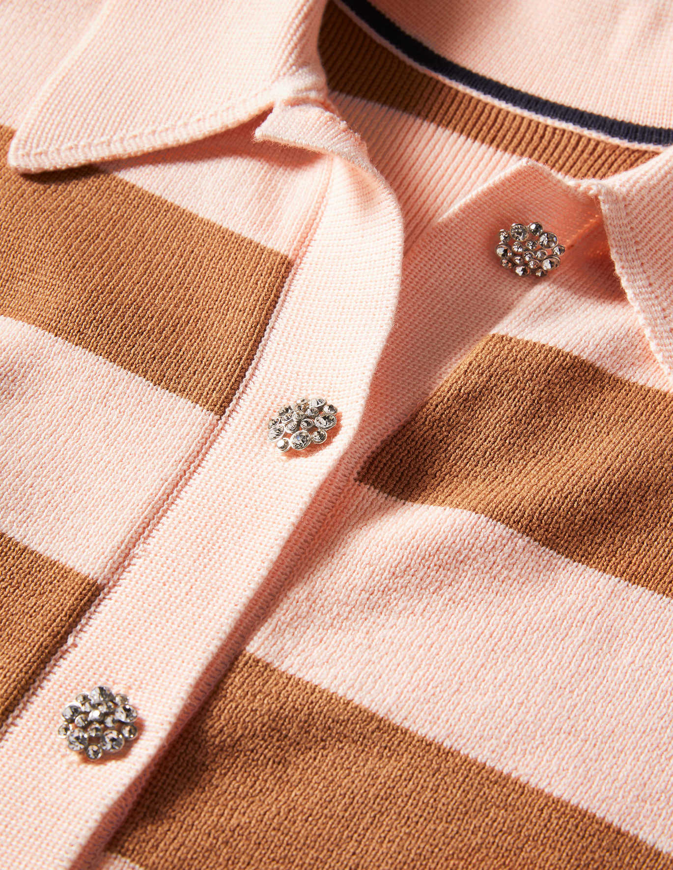 Boden Jewel Button Collared Open Cardigan - Stripes - Pink Multi/Milkshake/Camel Stripe - 10