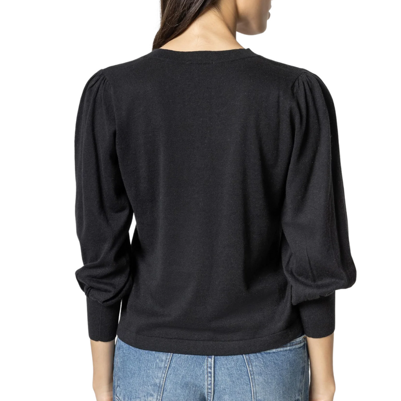 Lilla P Quarter Sleeve V-Neck Sweater - Black - L