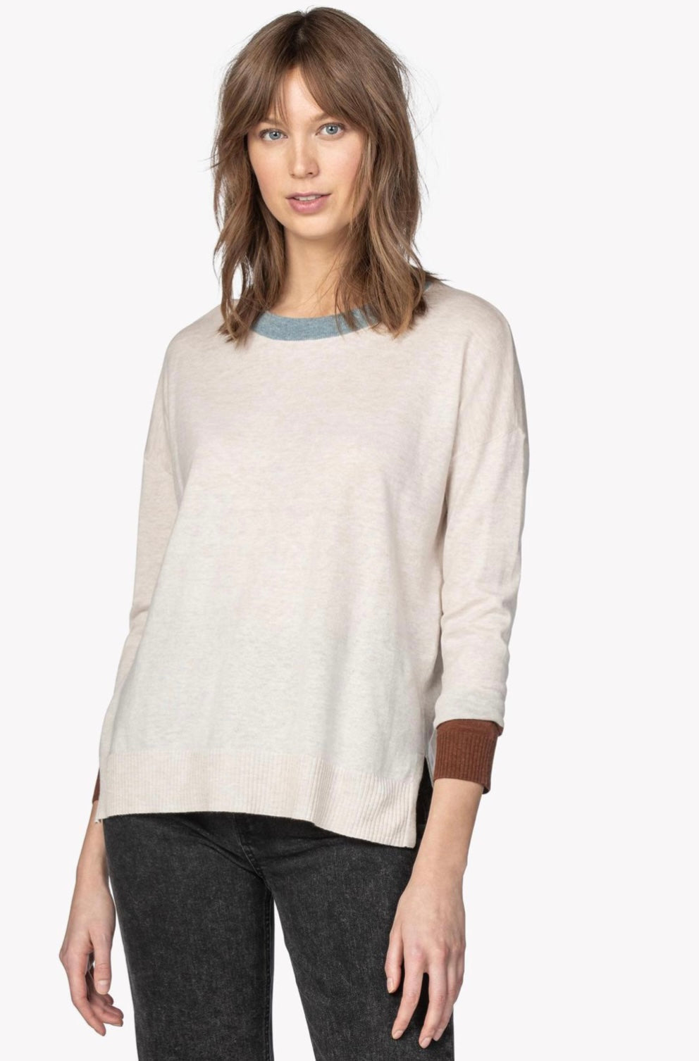 Lilla P Long Sleeve Colorblock Crewneck Sweater - /Beige Multi - S