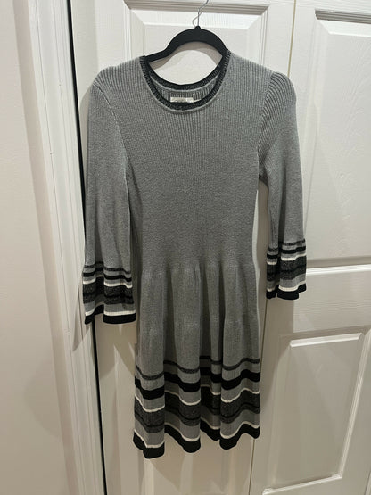 Eliza J 3/4 Sleeve Striped Sweater Dress - Stripes - Gray Multi - M