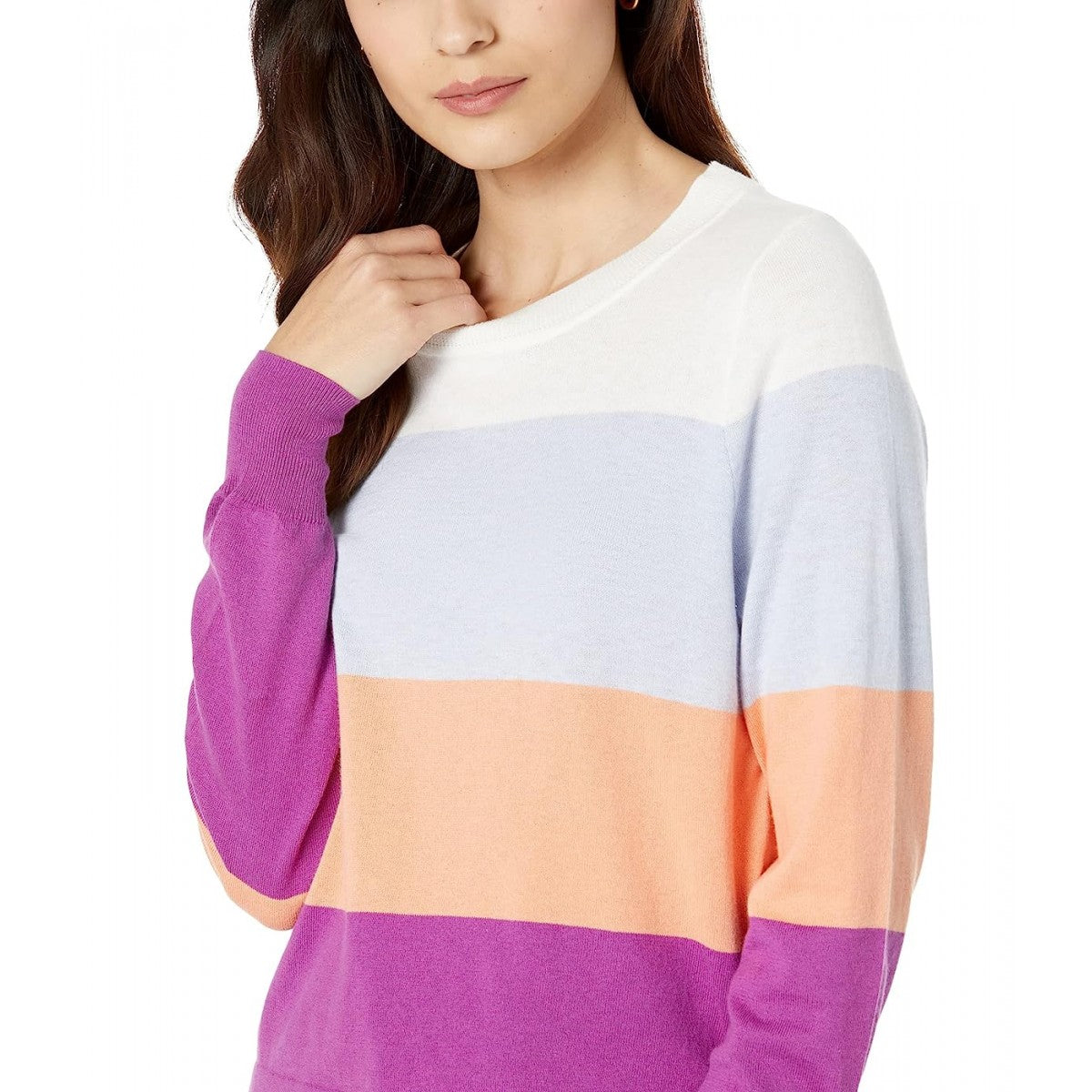 Lilla P Easy Striped Crewneck Sweater - Stripes - Multi/Orchid Multi - L