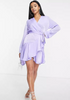 Asos Lavender Satin Wrap Long Sleeve Mini Dress