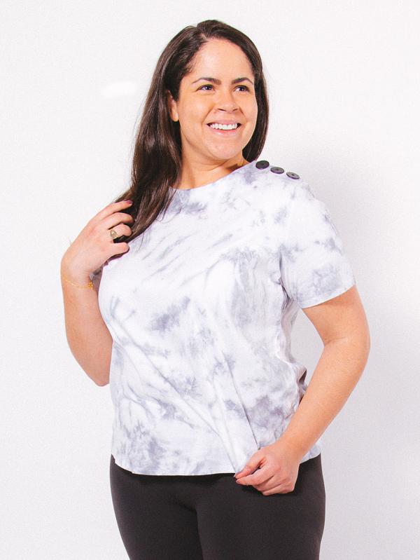 Pari Passu Upcycled Button Detailed Tee Fit D: &quot;Modified Hour Glass&quot; - Tie Dye - White Multi/White - 14