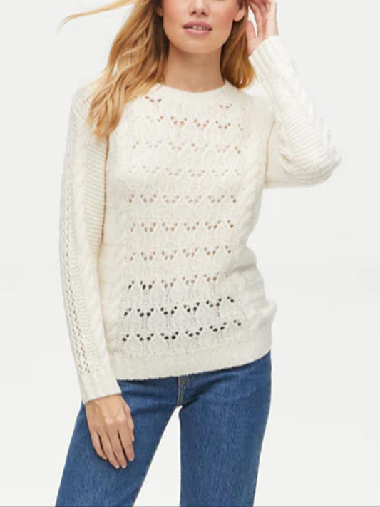 Michael Stars Louisa Cable Knit Pointelle Pullover Sweater - /Off White - S