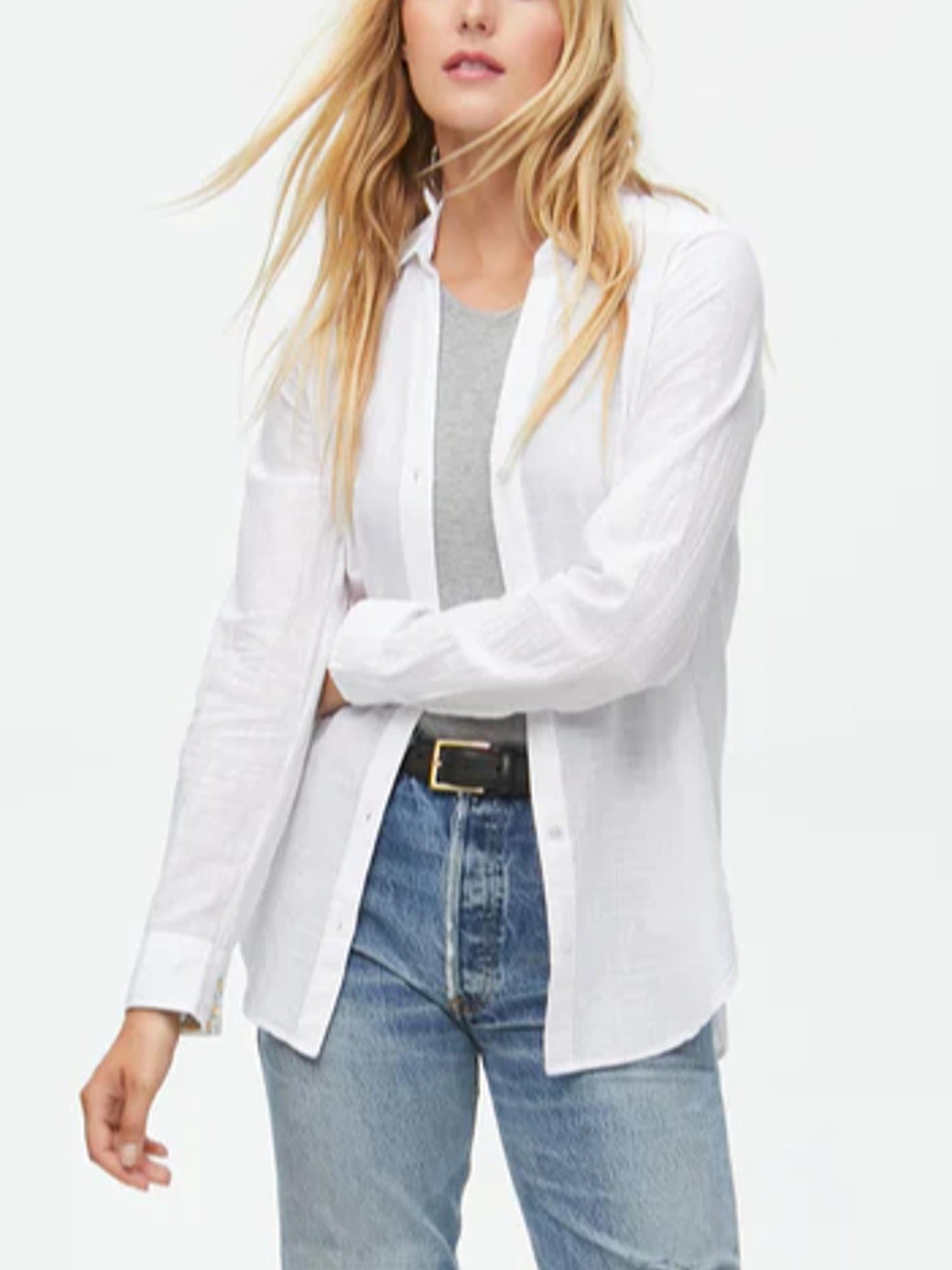 Michael Stars Joanna Lightweight Button Down Shirt - White