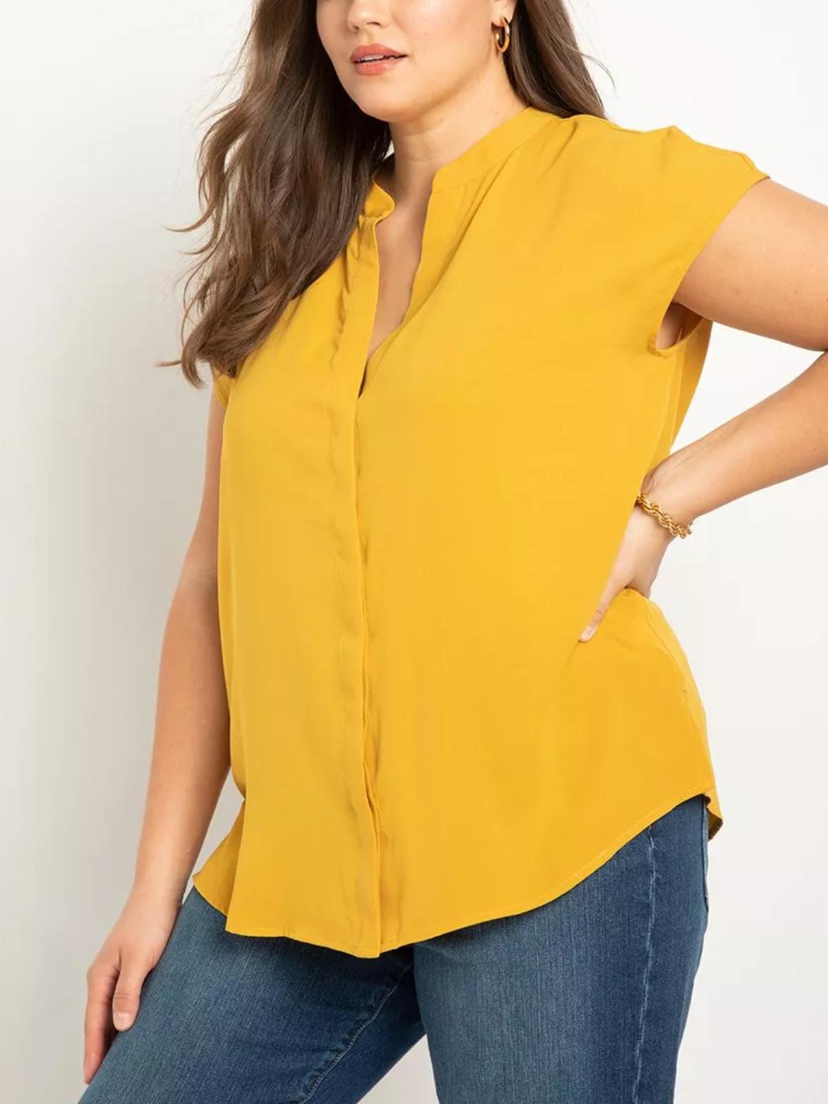 Eloquii Notch Collar Blouse - Yellow