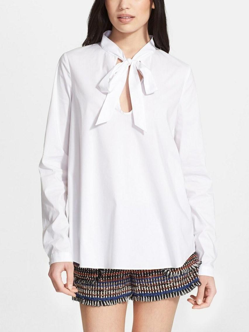 Rachel Zoe Long Sleeve Neck-Tie Blouse - White - 8