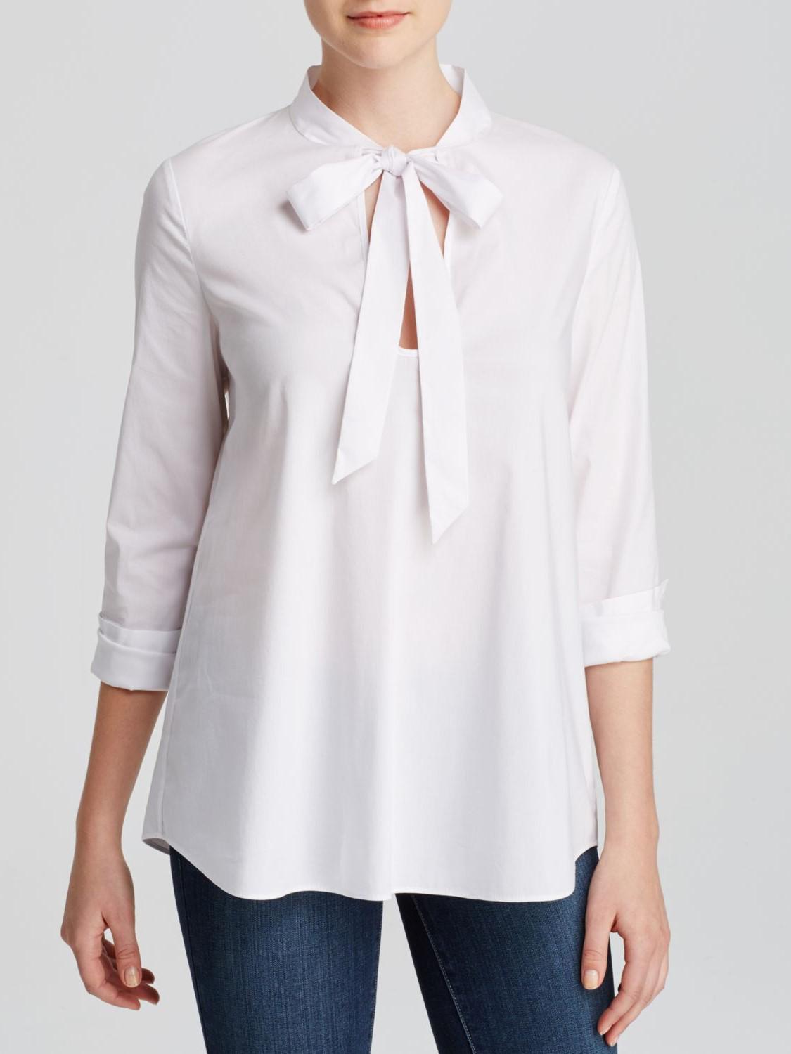 Rachel Zoe Long Sleeve Neck-Tie Blouse - White - 8