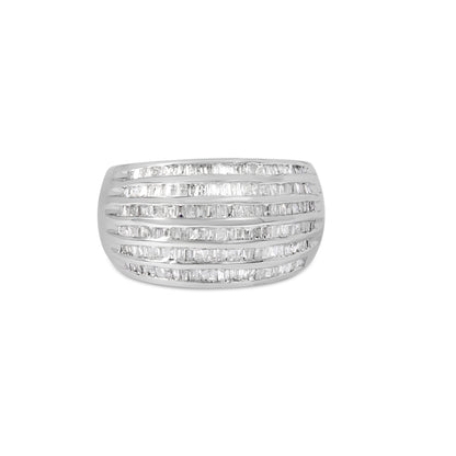 Haus of Brilliance .925 Sterling Silver 1.0 Cttw Baguette-Cut Diamond 6-Row Channel Set Domed Tapered Cocktail Fashion Ring (H-I Color, I2-I3 Clarity) - Size 7-3/4