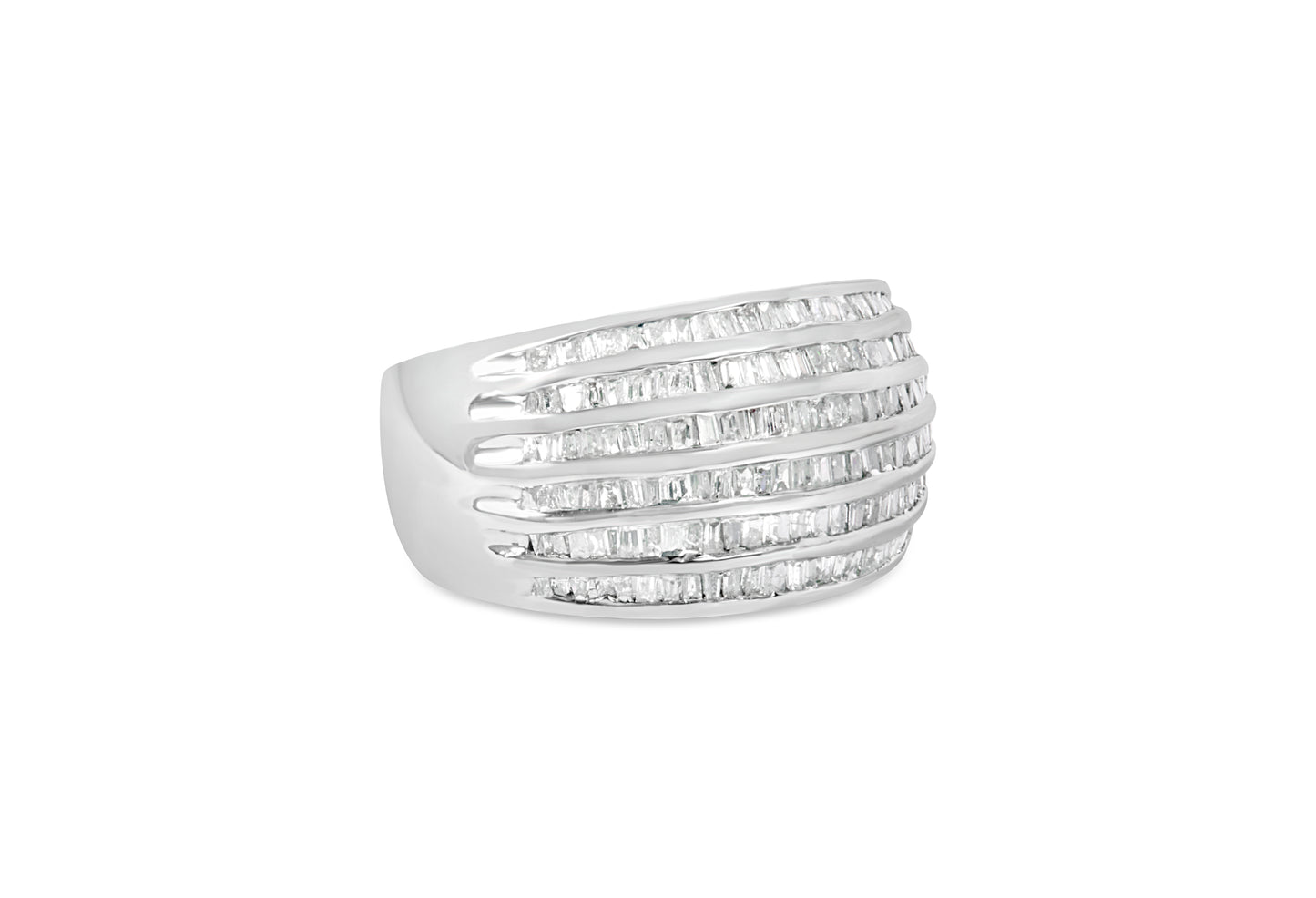 Haus of Brilliance .925 Sterling Silver 1.0 Cttw Baguette-Cut Diamond 6-Row Channel Set Domed Tapered Cocktail Fashion Ring (H-I Color, I2-I3 Clarity) - Size 7-3/4