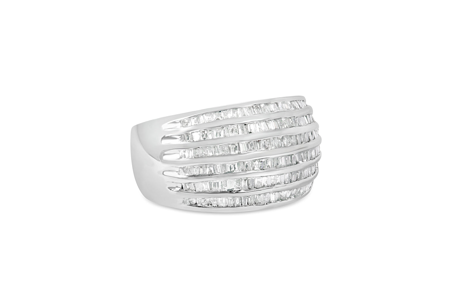 Haus of Brilliance .925 Sterling Silver 1.0 Cttw Baguette-Cut Diamond 6-Row Channel Set Domed Tapered Cocktail Fashion Ring (H-I Color, I2-I3 Clarity) - Size 7-3/4