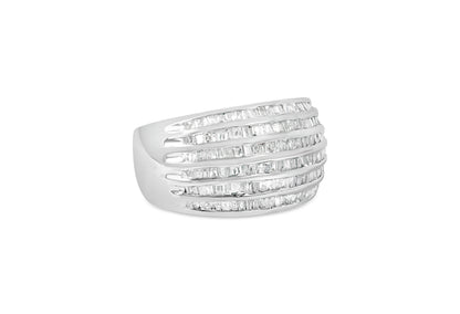 Haus of Brilliance .925 Sterling Silver 1.0 Cttw Baguette-Cut Diamond 6-Row Channel Set Domed Tapered Cocktail Fashion Ring (H-I Color, I2-I3 Clarity) - Size 7-3/4