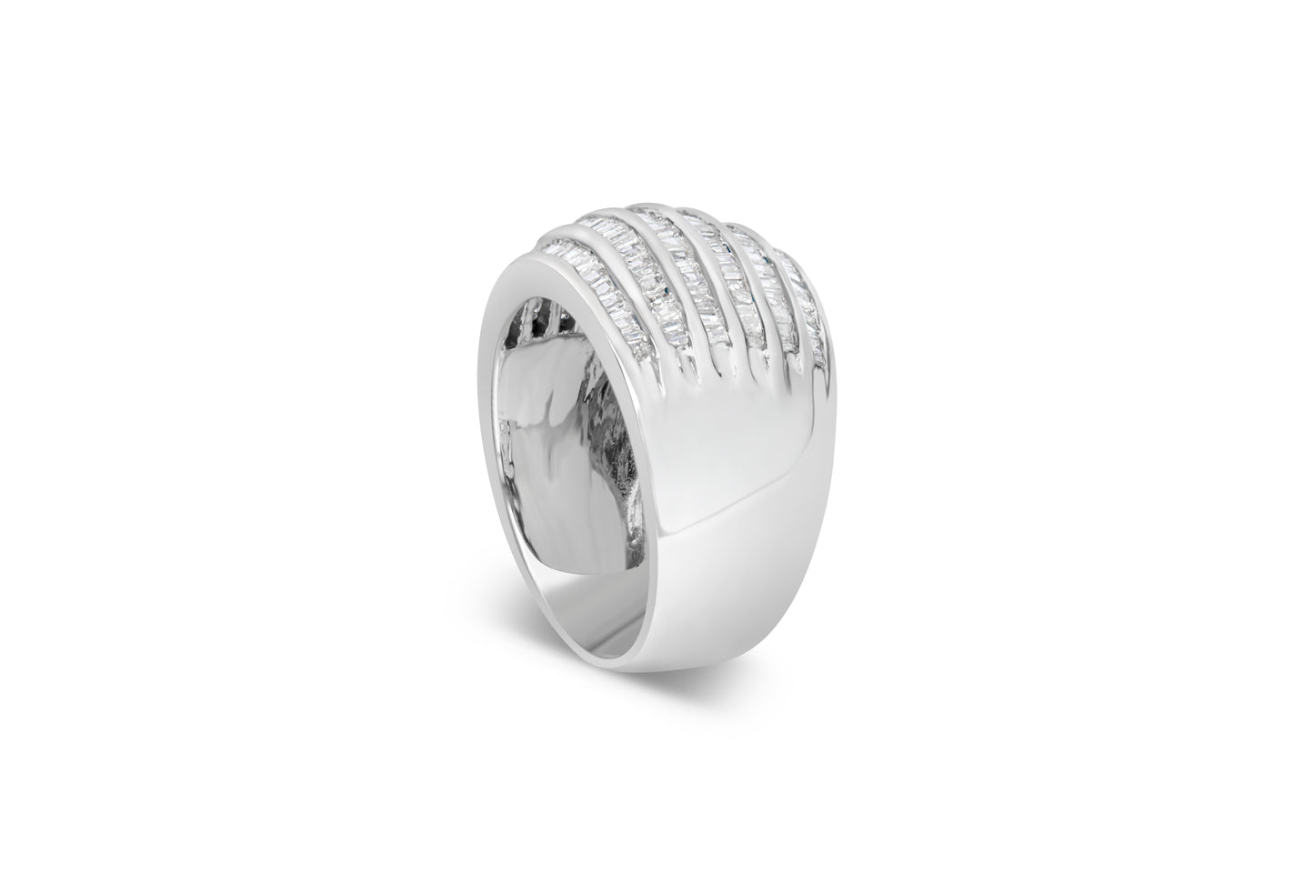 Haus of Brilliance .925 Sterling Silver 1.0 Cttw Baguette-Cut Diamond 6-Row Channel Set Domed Tapered Cocktail Fashion Ring (H-I Color, I2-I3 Clarity) - Size 7-3/4