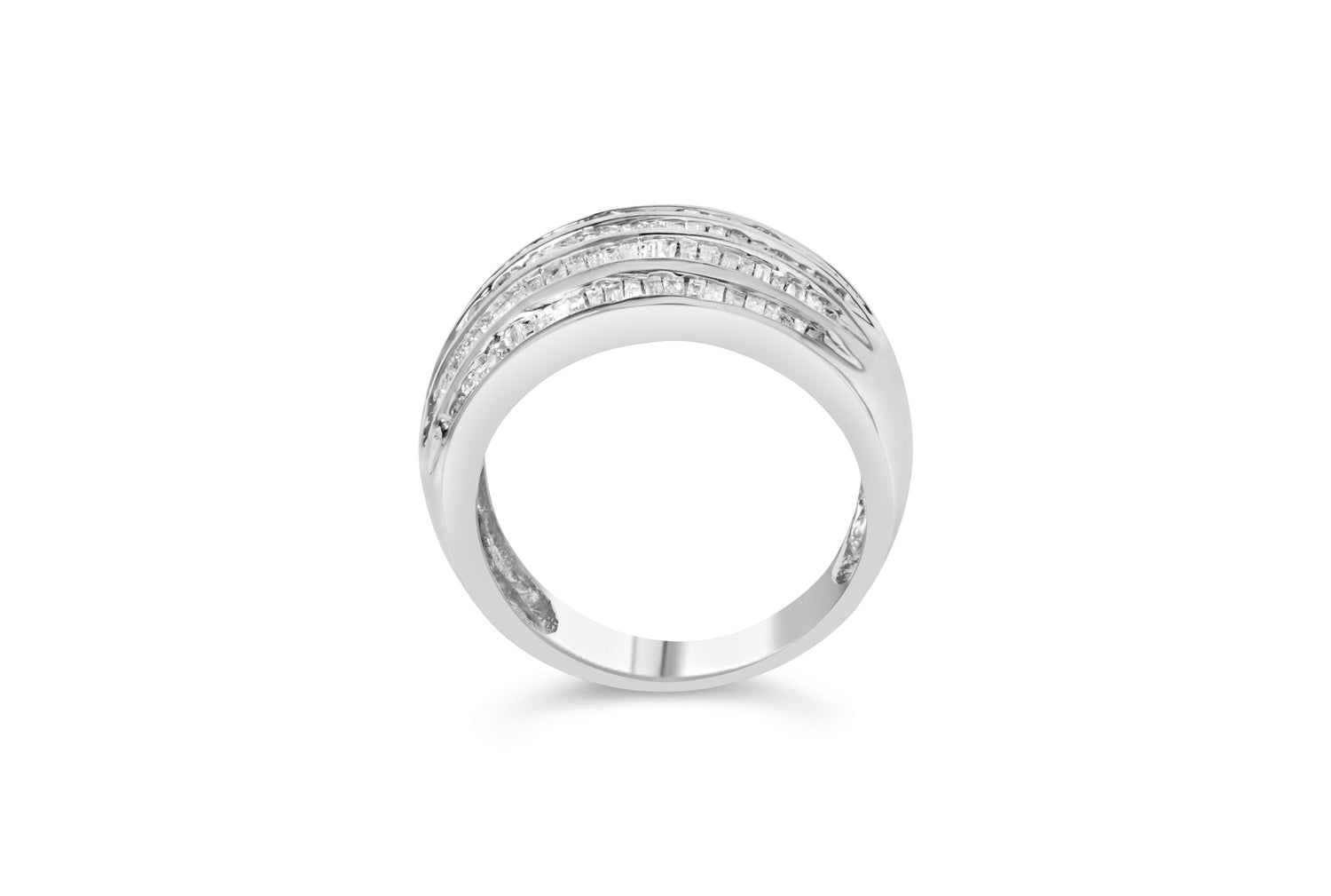 Haus of Brilliance .925 Sterling Silver 1.0 Cttw Baguette-Cut Diamond 6-Row Channel Set Domed Tapered Cocktail Fashion Ring (H-I Color, I2-I3 Clarity) - Size 7-3/4