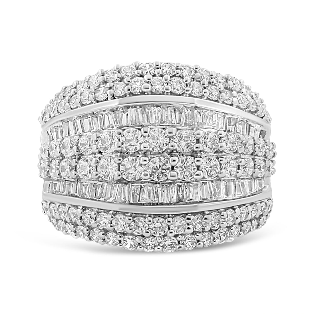 Haus of Brilliance .925 Sterling Silver 2.00 Cttw Round and Baguette-Cut Diamond Cluster Ring (H-I Color, I1-I2 Clarity) - Size 5