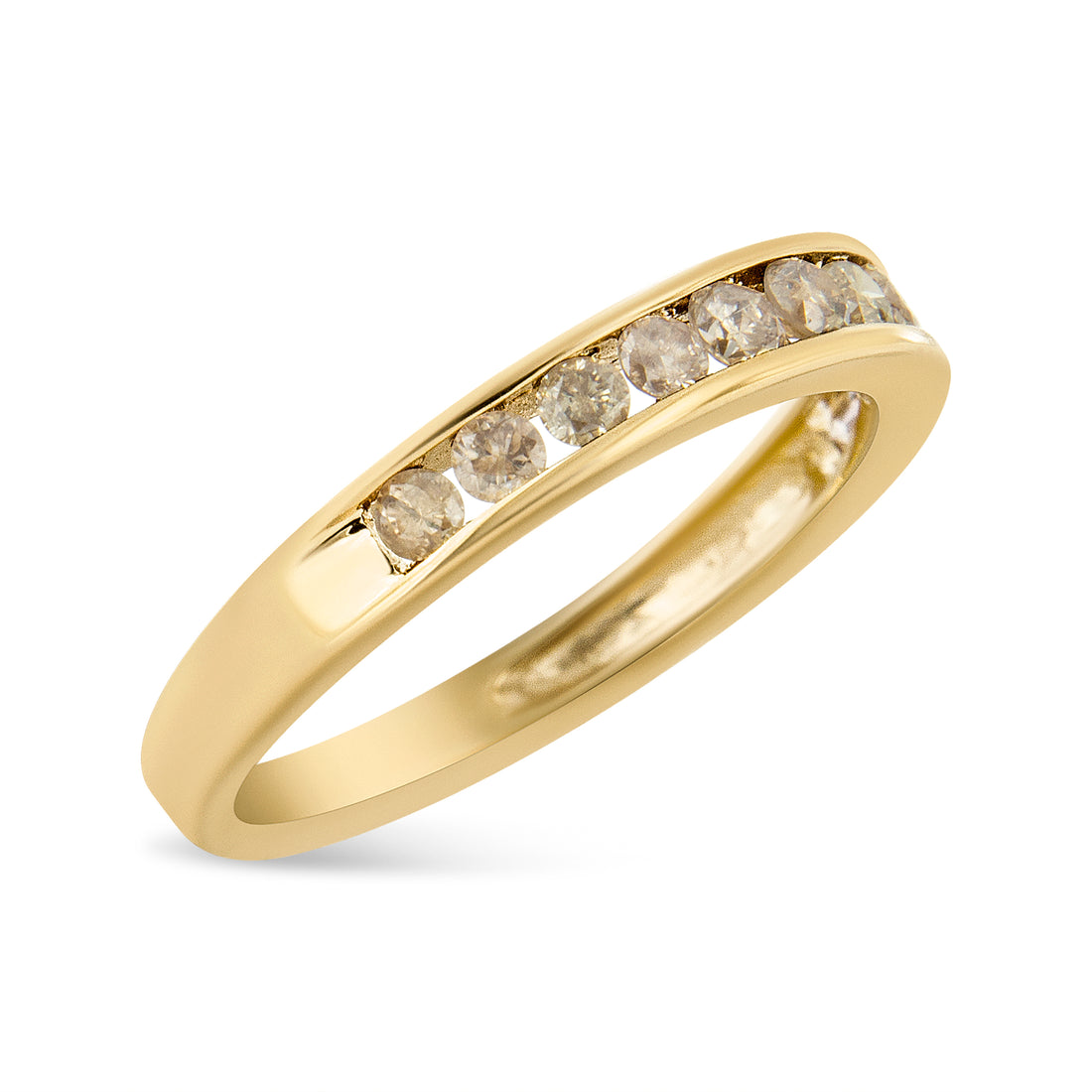 14K Yellow Gold Plated .925 Sterling Silver 1/2 Cttw Channel Set Round Champagne Diamond 11 Stone Band Ring (K-L Color, I1-I2 Clarity) - Size 5