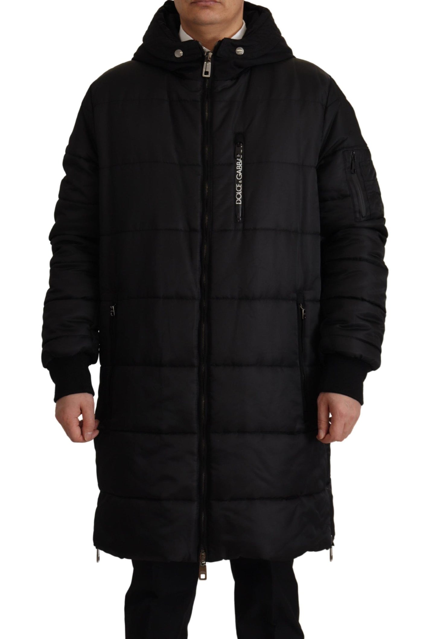 Dolce & Gabbana Elegant Black Hooded Parka Winter Jacket/IT46 | S/Black