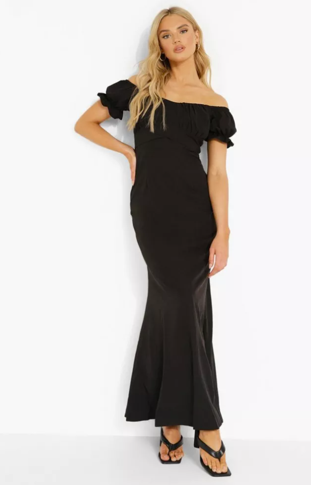 Boohoo Black Off the Shoulder Short Sleeve Maxi