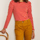 Boden Long Sleeve Imogen Breton Tee - Stripes - Cherry Red/Ivory - 14